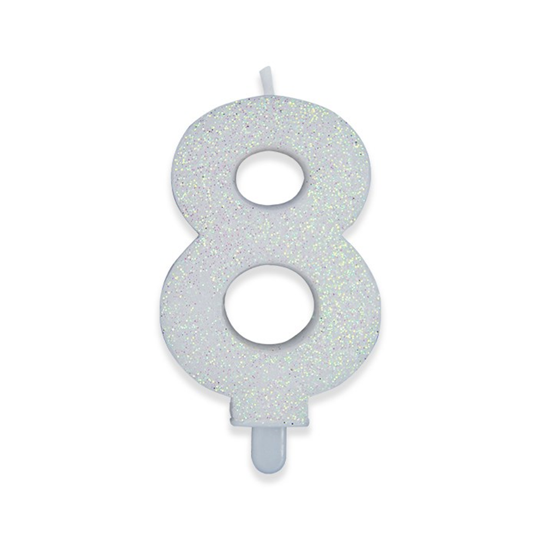Candela Numero Sweety Glitter Bianco 8