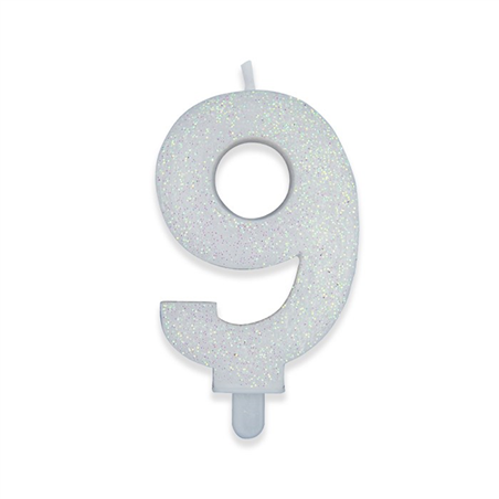 Candela Numero Sweety Glitter Bianco 9