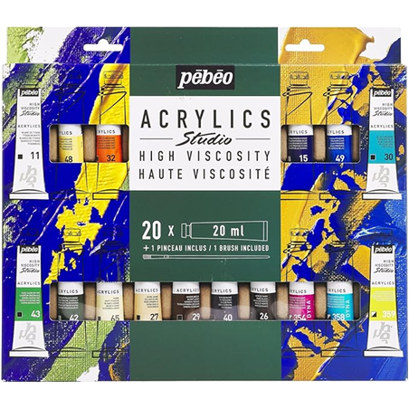 Scatola Acrylics Studio 20 Tubi 20 Ml Con Pennello