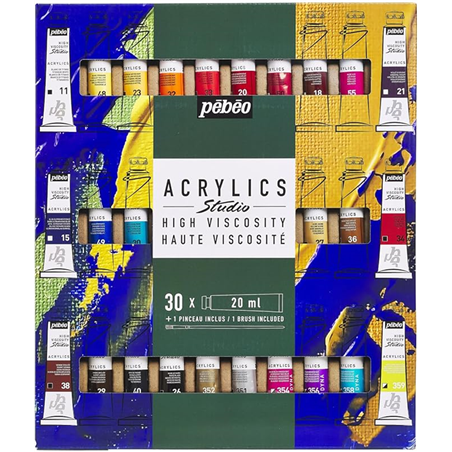 Scatola Acrylics Studio 30 Tubi 20 Ml Con Pennello