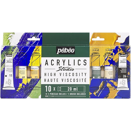 Scatola Acrylics Studio 10 Tubi 20 Ml Con Pennello