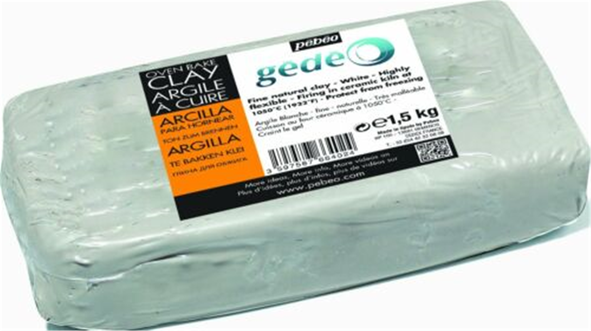 Pébéo - Argilla bianca per modellare Gédéo - Panetto da 1,5 kg e 5 kg — immagine 3