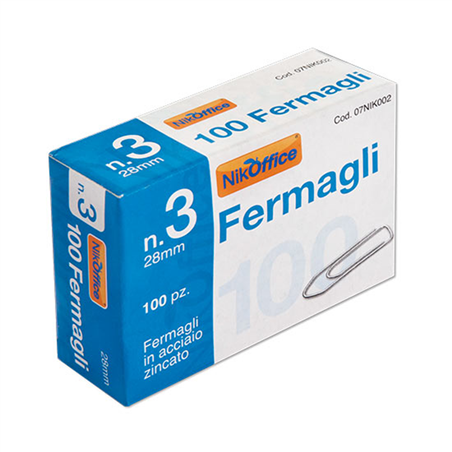 Confezione 100 Fermagli In Acciaio Zincato N. 3 28mm