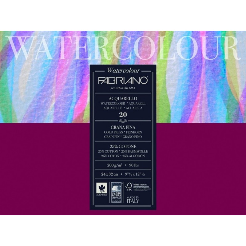 Fabriano - Watercolour Block 30 X 40 Cm 200 Gr Fine-Grained Sheets 20