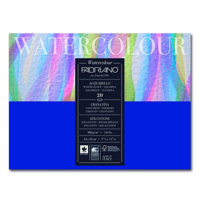 Fabriano - Watercolour Block 24 X 32 Cm 300 Gr Fine-Grained Sheets 20
