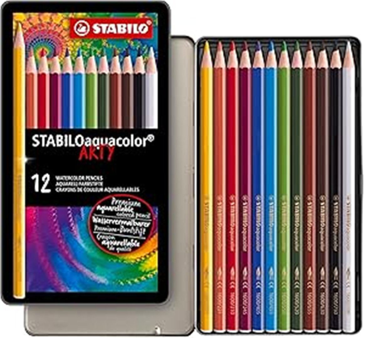MATITA COLORATA ACQUARELLABILE - STABILOAQUACOLOR ARTY- SCATOLA IN METALLO DA 12 - COLORI ASSORTITI
