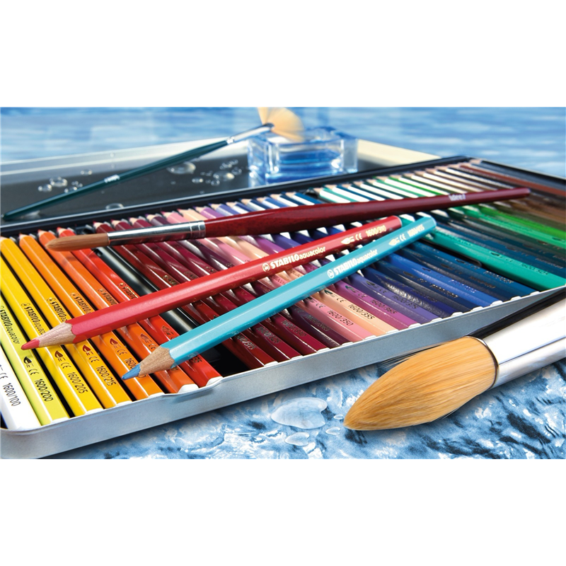 WATERCOLOR COLORED PENCIL - STABILOAQUACOLOR - METAL BOX OF 12 - ASSORTED COLORS