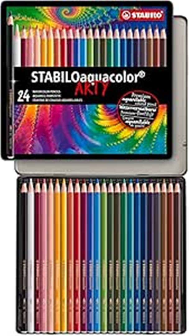 MATITA COLORATA ACQUARELLABILE - STABILOAQUACOLOR ARTY - SCATOLA IN METALLO DA 24 - COLORI ASSORTITI — immagine 2