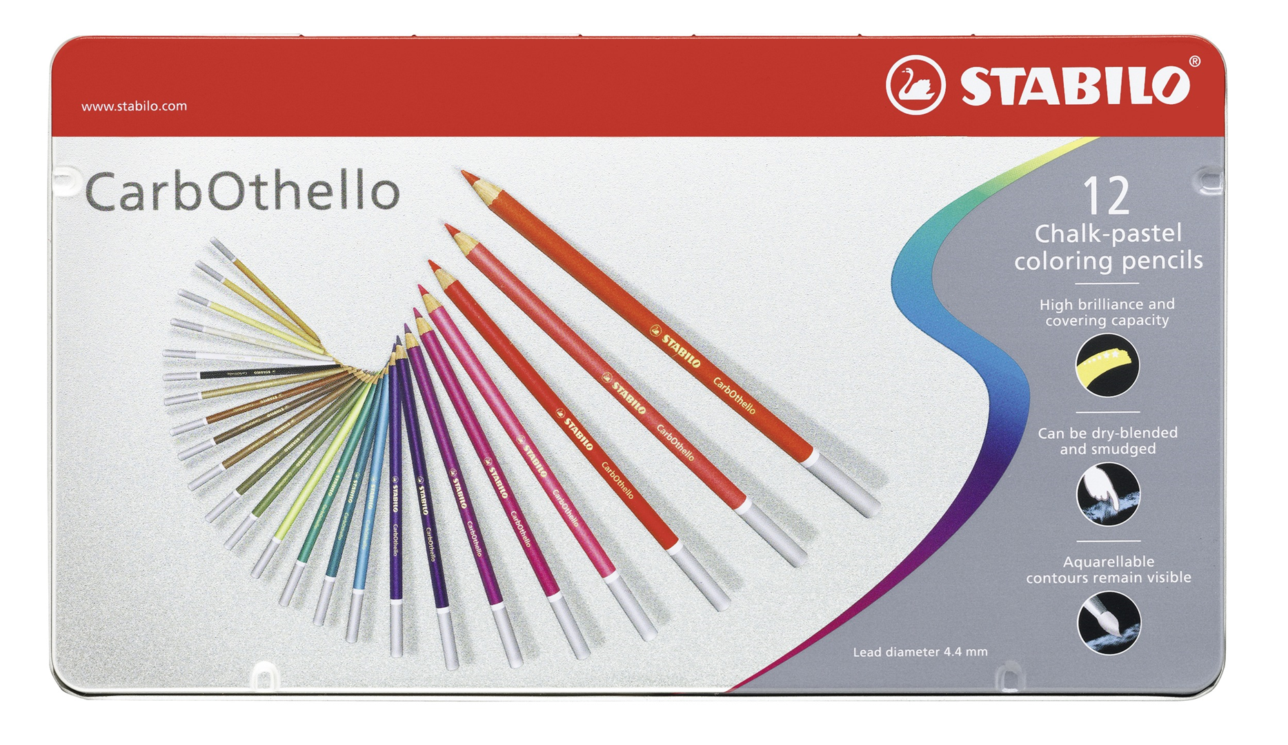MATITA COLORATA PREMIUM - STABILO CARBOTHELLO - SCATOLA IN METALLO DA 12 - COLORI ASSORTITI — immagine 3