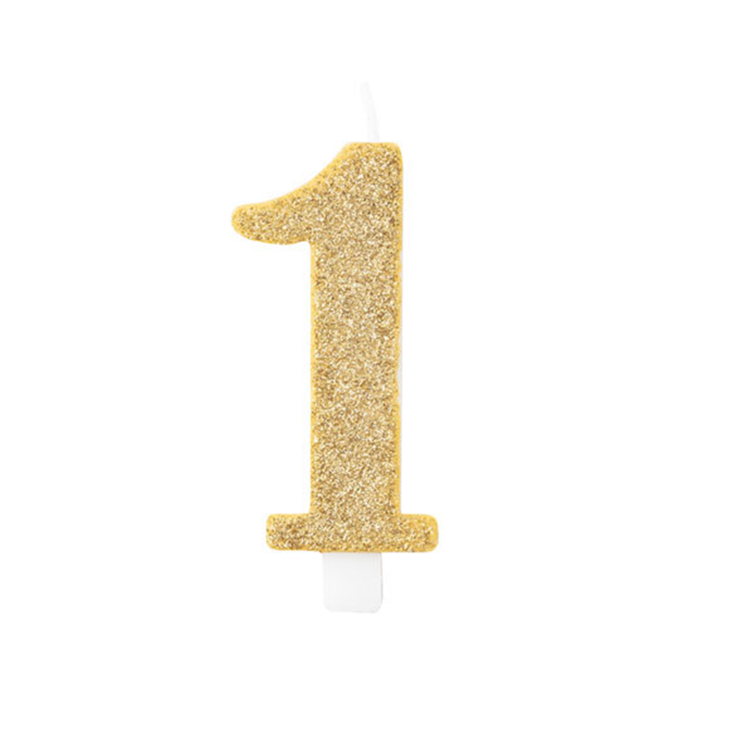 Candela Torta Numero Bio Glitter 9,5cm Oro 1