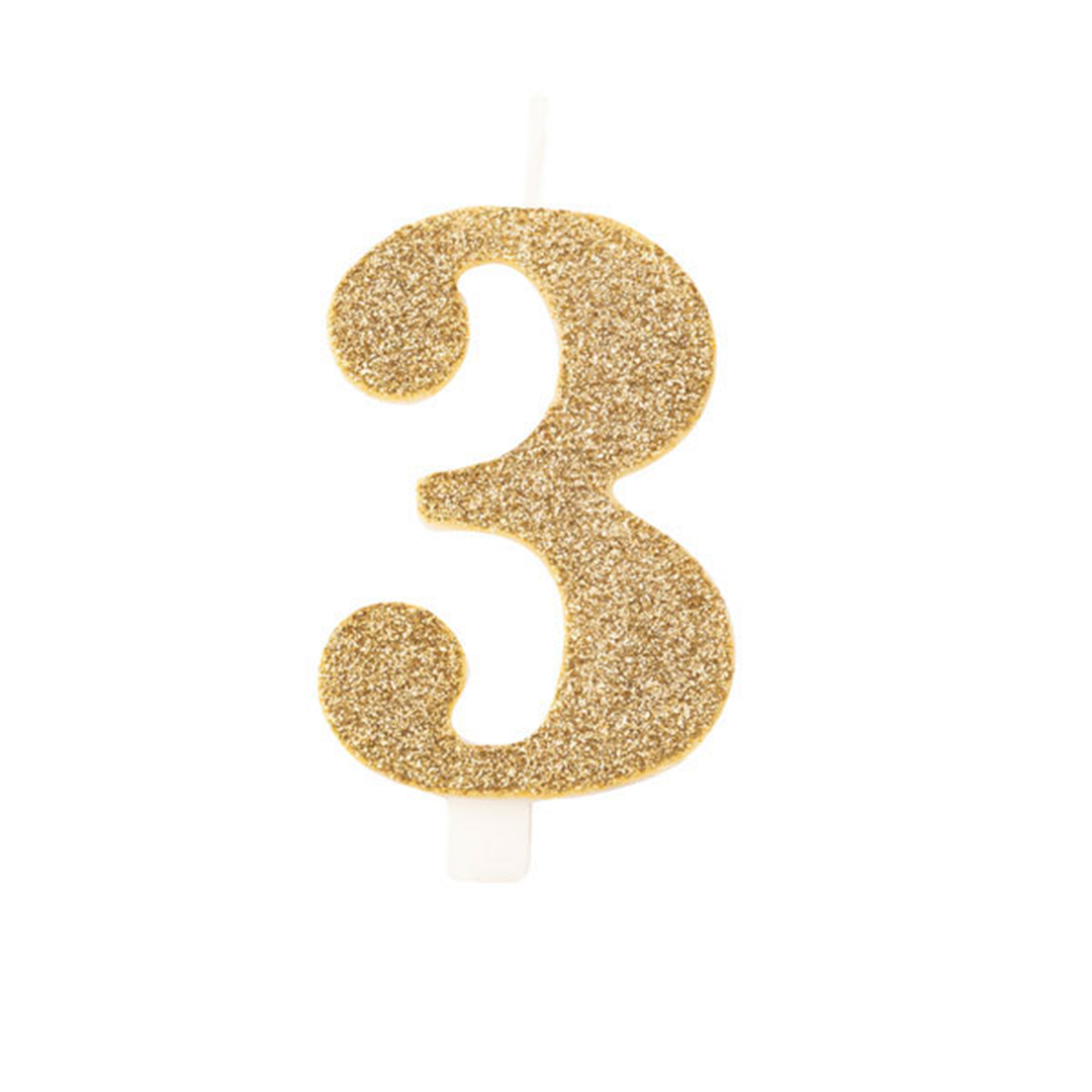 Candela Torta Numero Bio Glitter 9,5cm Oro 3
