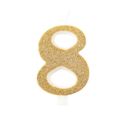Candela Torta Numero Bio Glitter 9,5cm Oro 8
