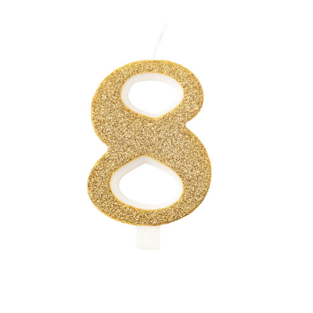 Candela Torta Numero Bio Glitter 9,5cm Oro 8