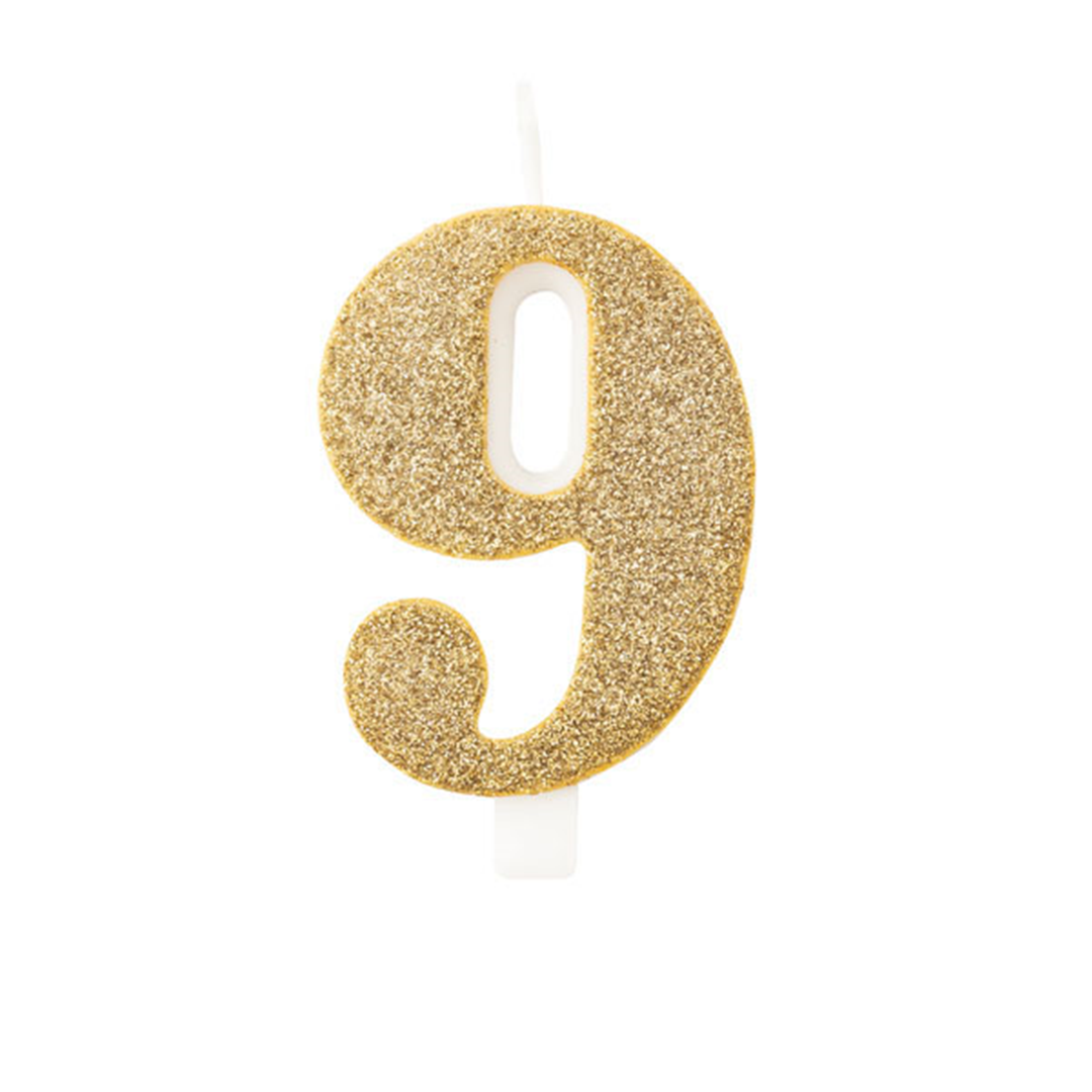 Candela Torta Numero Bio Glitter 9,5cm Oro 9