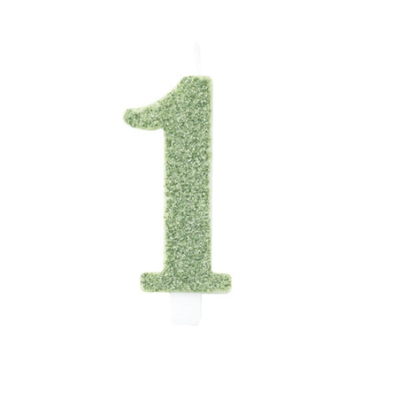 Candela Torta Numero Bio Glitter 9,5cm Salvia 1
