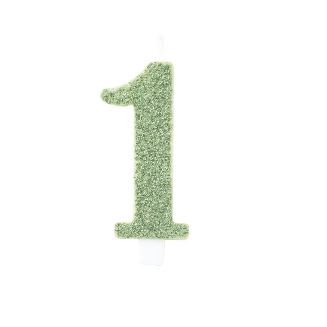 Candela Torta Numero Bio Glitter 9,5cm Salvia 1
