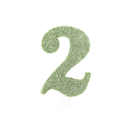 Candela Torta Numero Bio Glitter 9,5cm Salvia 2