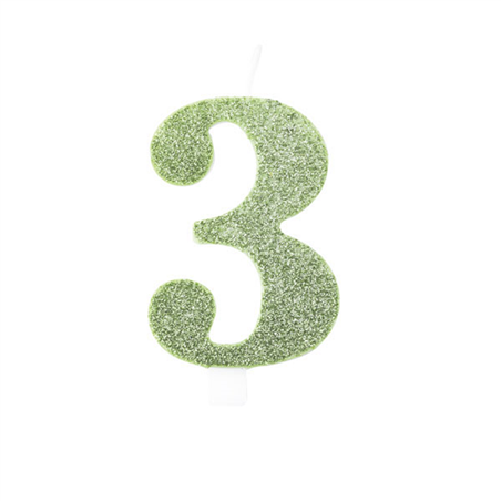 Candela Torta Numero Bio Glitter 9,5cm Salvia 3