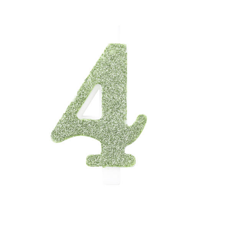Candela Torta Numero Bio Glitter 9,5cm Salvia 4