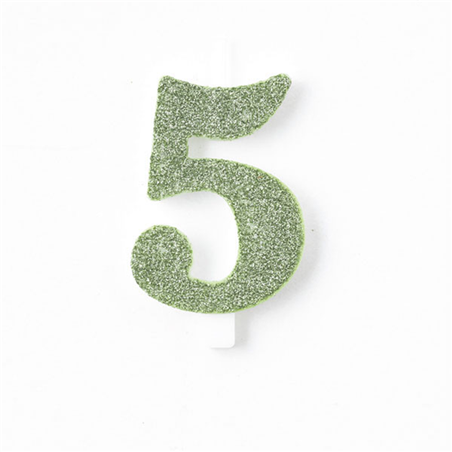 Candela Torta Numero Bio Glitter 9,5cm Salvia 5