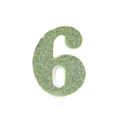 Candela Torta Numero Bio Glitter 9,5cm Salvia 6