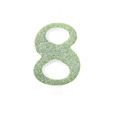 Candela Torta Numero Bio Glitter 9,5cm Salvia 8