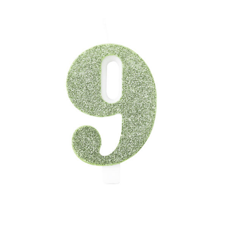 Candela Torta Numero Bio Glitter 9,5cm Salvia 9