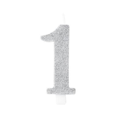 Candela Torta Numero Bio Glitter 9,5cm Argent 1