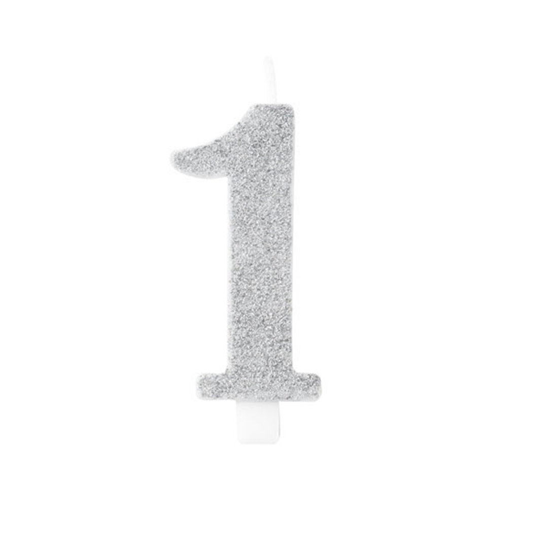 Candela Torta Numero Bio Glitter 9,5cm Argent 1