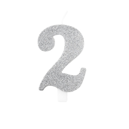 Candela Torta Numero Bio Glitter 9,5cm Argent 2