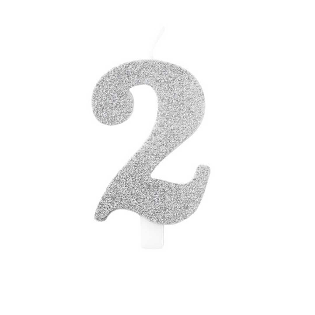 Candela Torta Numero Bio Glitter 9,5cm Argent 2