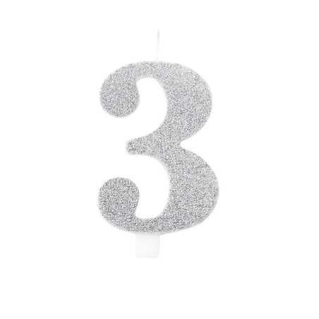 Candela Torta Numero Bio Glitter 9,5cm Argent 3
