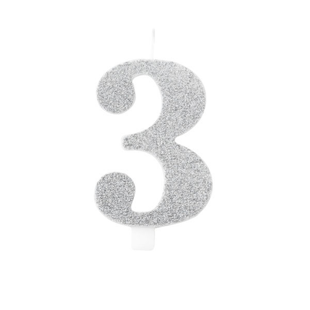 Candela Torta Numero Bio Glitter 9,5cm Argent 3