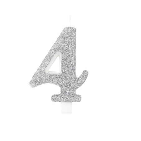 Candela Torta Numero Bio Glitter 9,5cm Argent 4