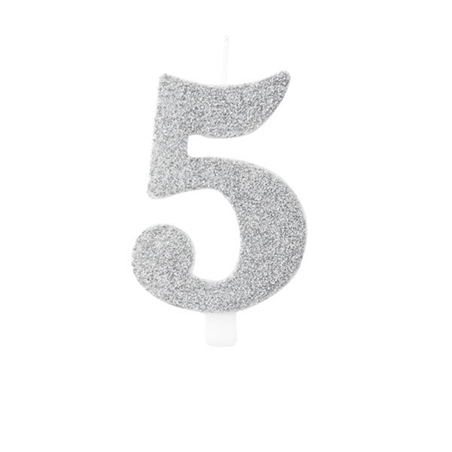 Candela Torta Numero Bio Glitter 9,5cm Argent 5