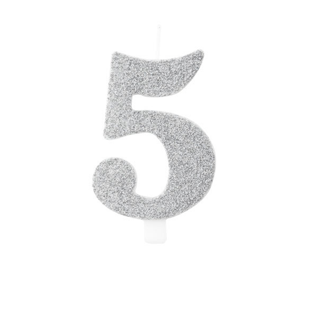 Candela Torta Numero Bio Glitter 9,5cm Argent 5