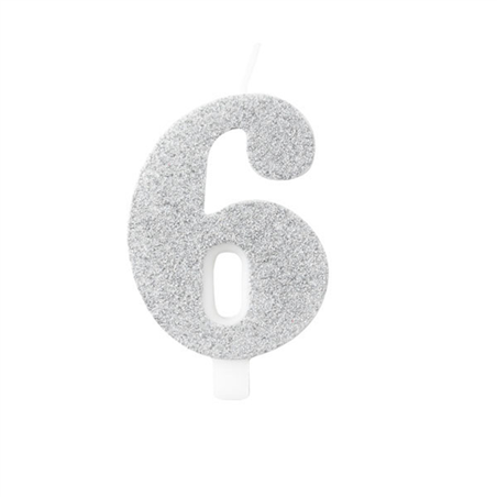 Candela Torta Numero Bio Glitter 9,5cm Argent 6