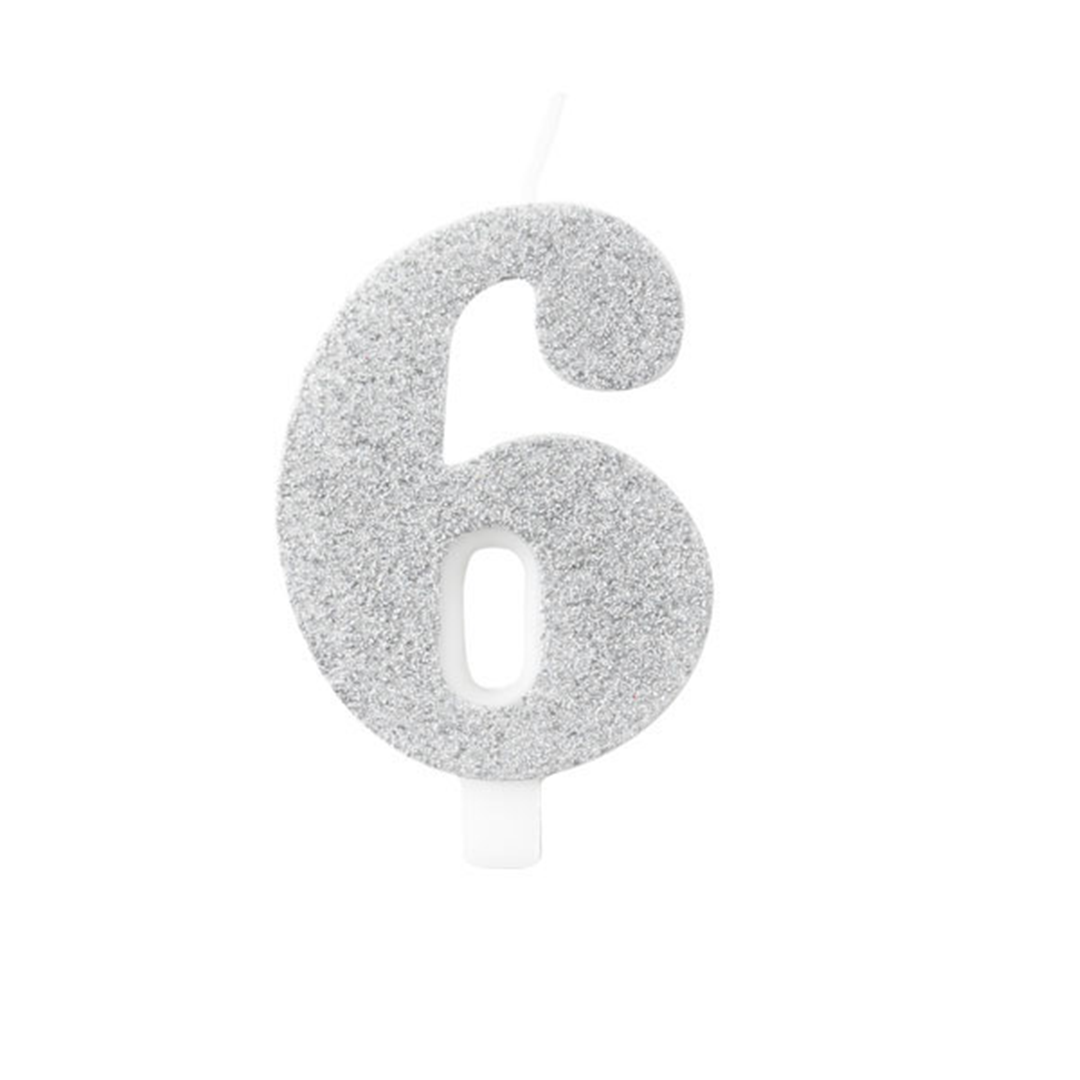 Candela Torta Numero Bio Glitter 9,5cm Argent 6