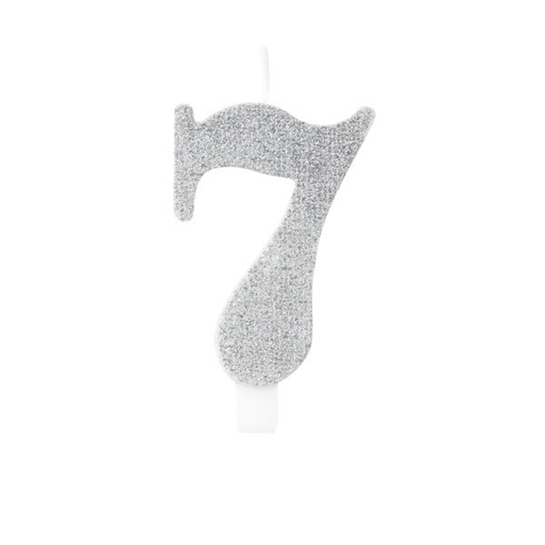 Candela Torta Numero Bio Glitter 9,5cm Argent 7