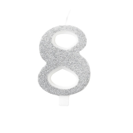Candela Torta Numero Bio Glitter 9,5cm Argent 8