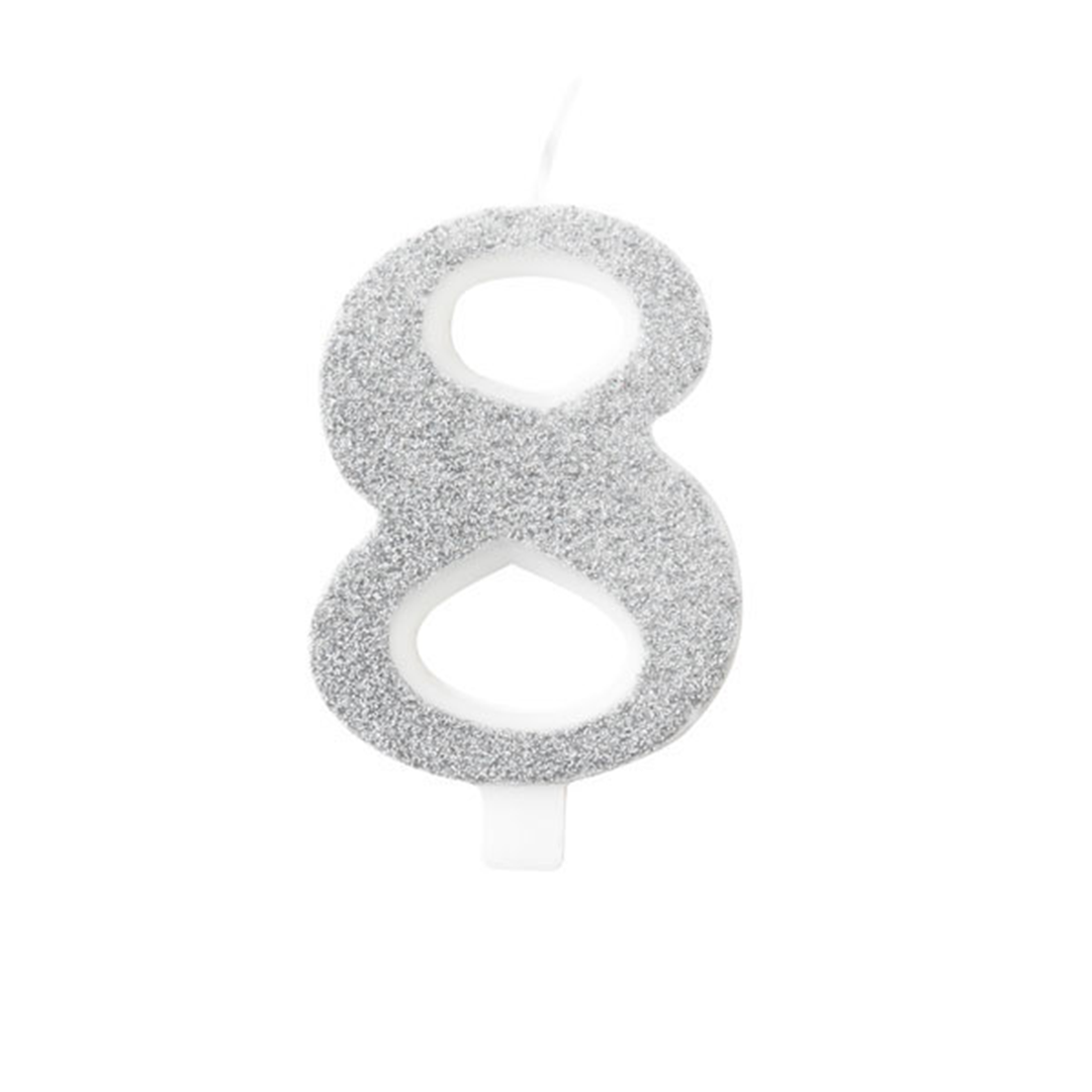 Candela Torta Numero Bio Glitter 9,5cm Argent 8