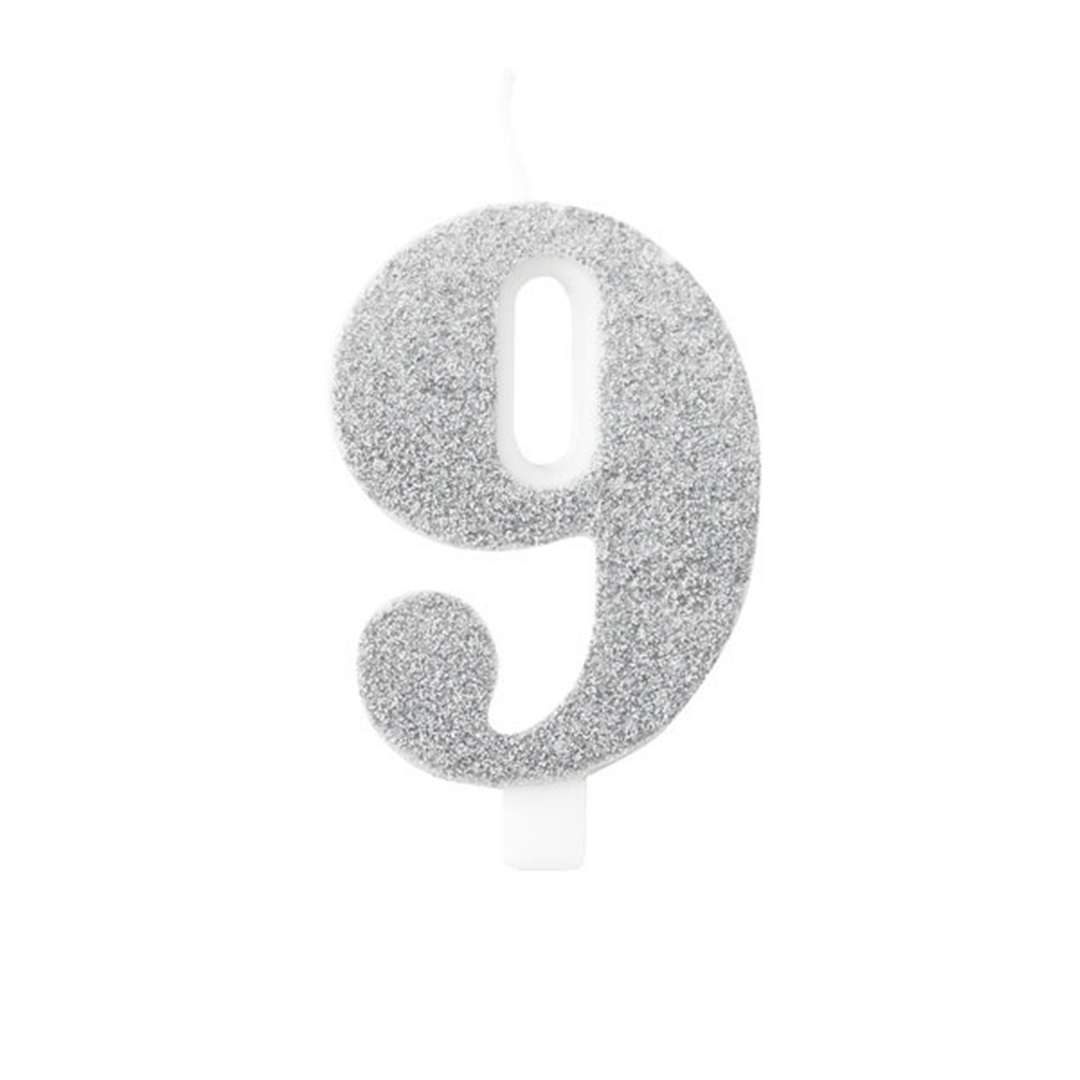 Candela Torta Numero Bio Glitter 9,5cm Argent 9