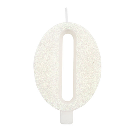 Candela Torta Numero Bio Glitter 9,5cm Bianco 0