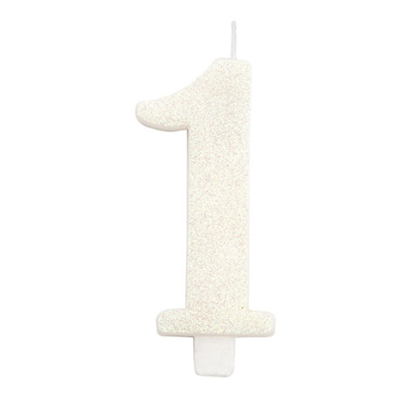 Candela Torta Numero Bio Glitter 9,5cm Bianco 1