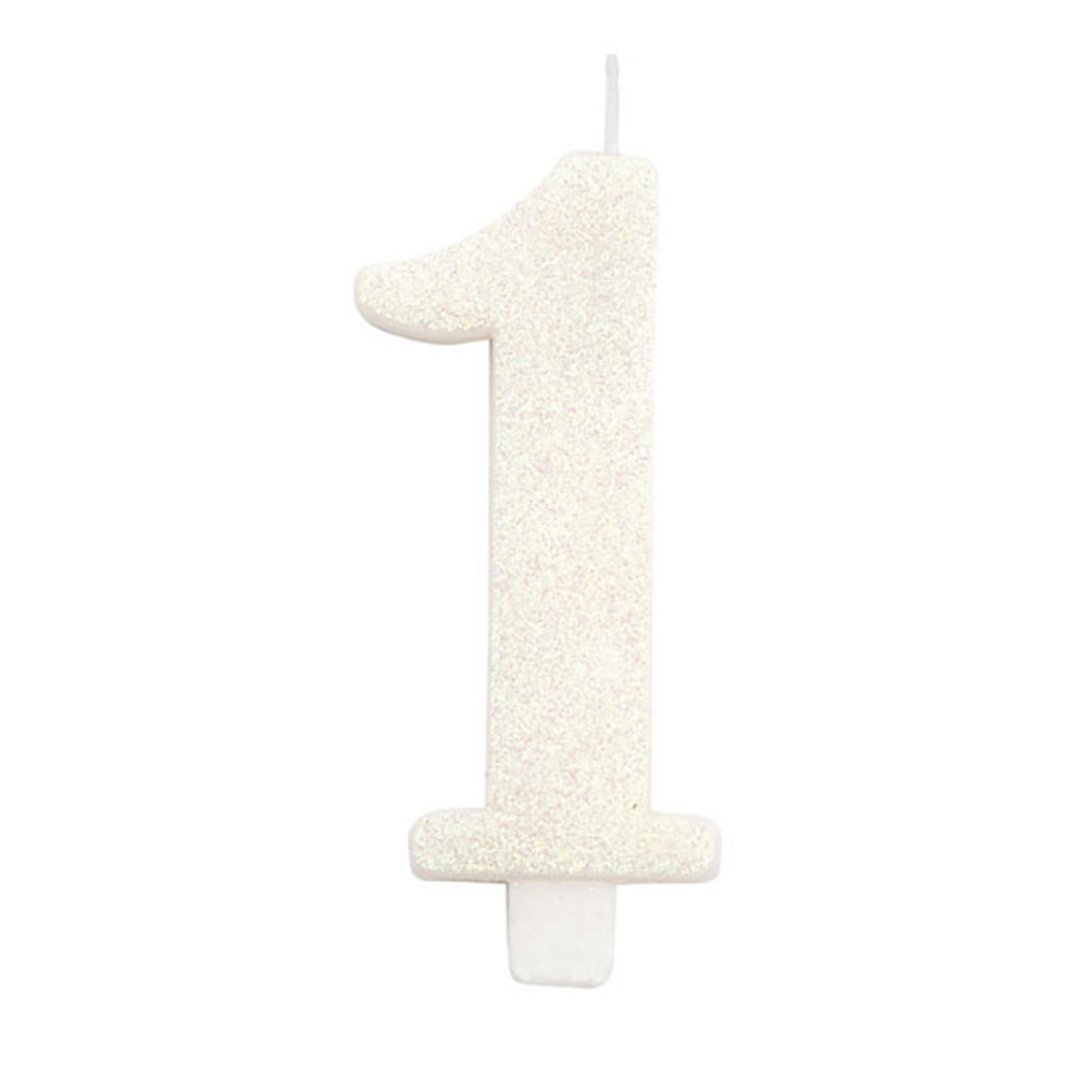 Candela Torta Numero Bio Glitter 9,5cm Bianco 1