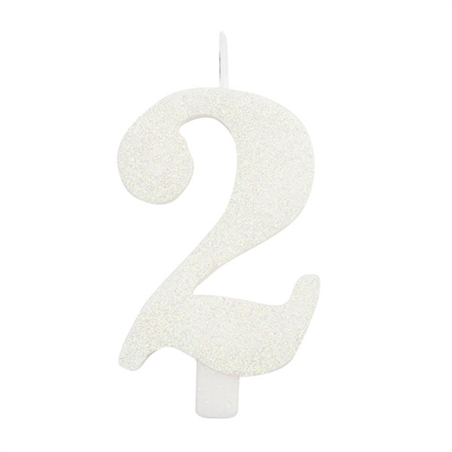 Candela Torta Numero Bio Glitter 9,5cm Bianco 2