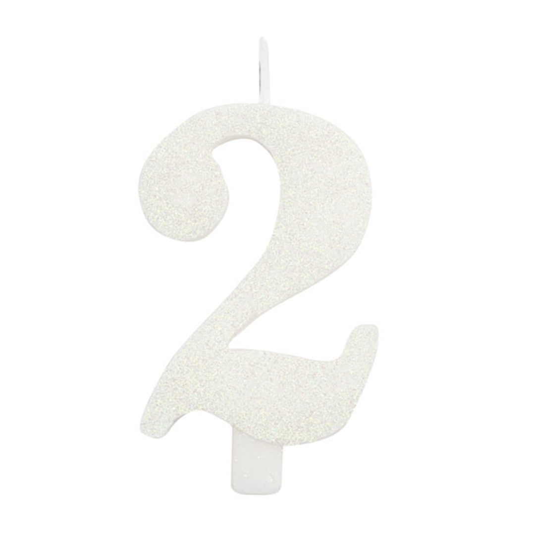 Candela Torta Numero Bio Glitter 9,5cm Bianco 2