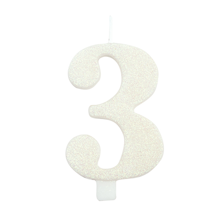 Candela Torta Numero Bio Glitter 9,5cm Bianco 3