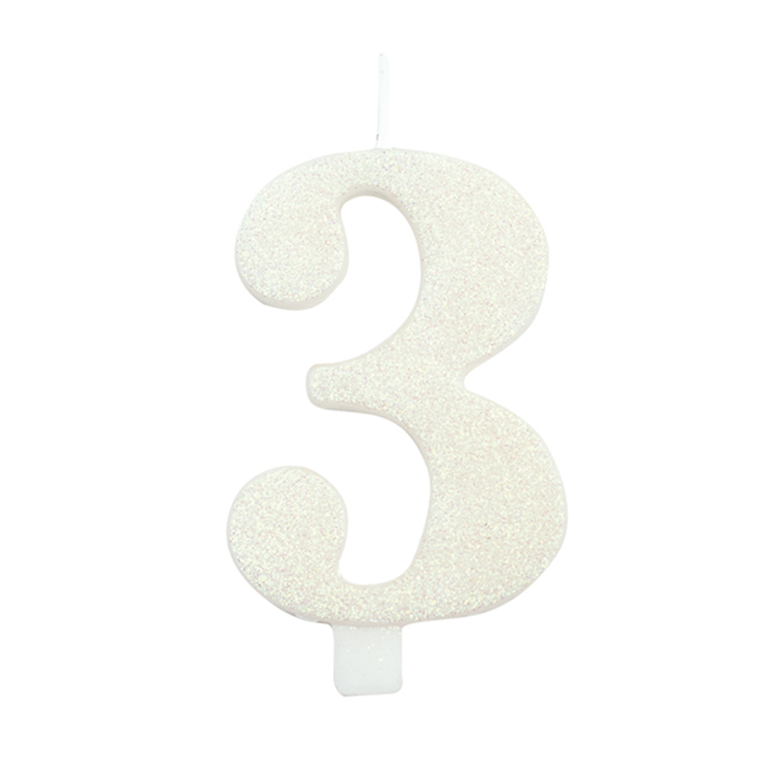 Candela Torta Numero Bio Glitter 9,5cm Bianco 3