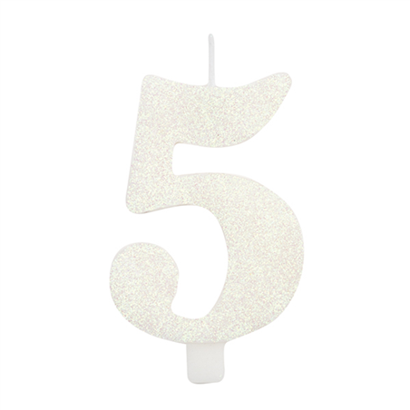Candela Torta Numero Bio Glitter 9,5cm Bianco 5